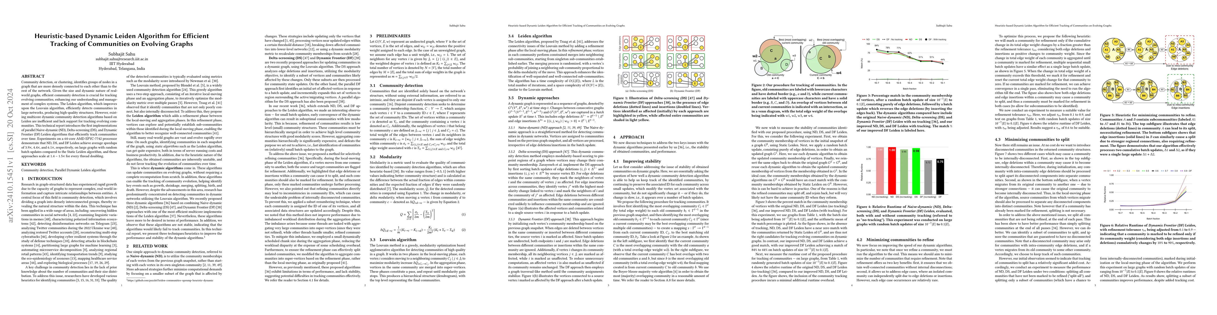 Thumbnail for Heuristic-based Dynamic Leiden Algorithm for Efficient Tracking of
  Communities on Evolving Graphs