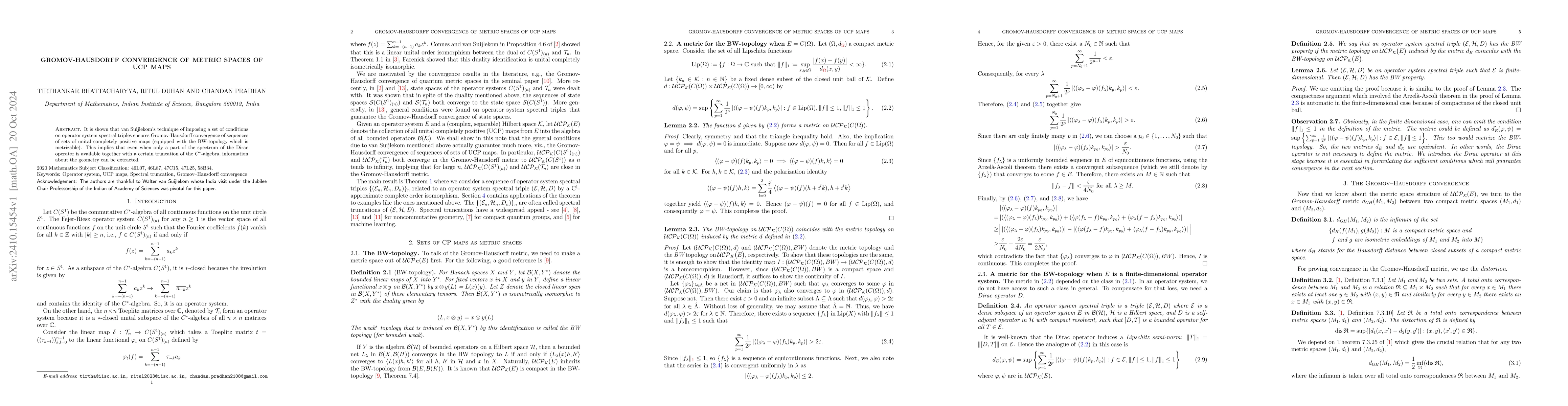 Thumbnail for Gromov-Hausdorff convergence of metric spaces of UCP maps
