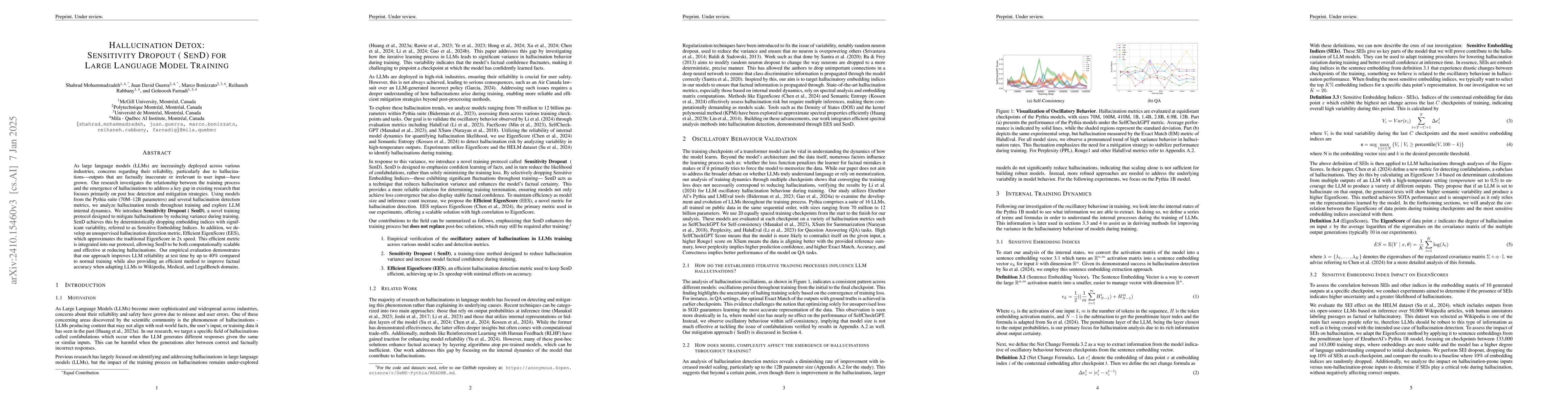 Thumbnail for Hallucination Detox: Sensitive Neuron Dropout (SeND) for Large Language
  Model Training