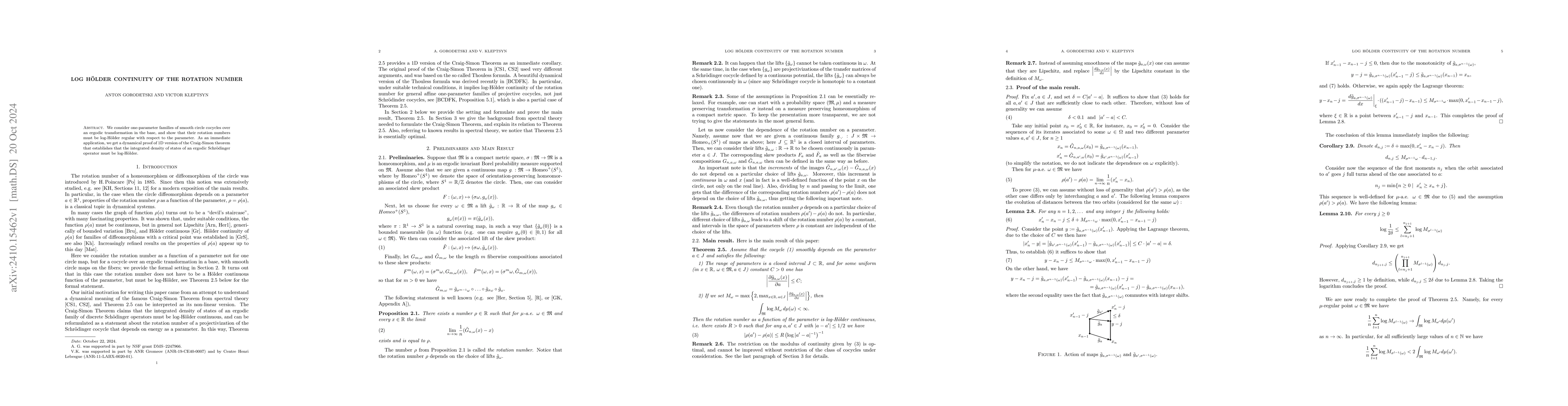 Thumbnail for Log Hölder continuity of the rotation number