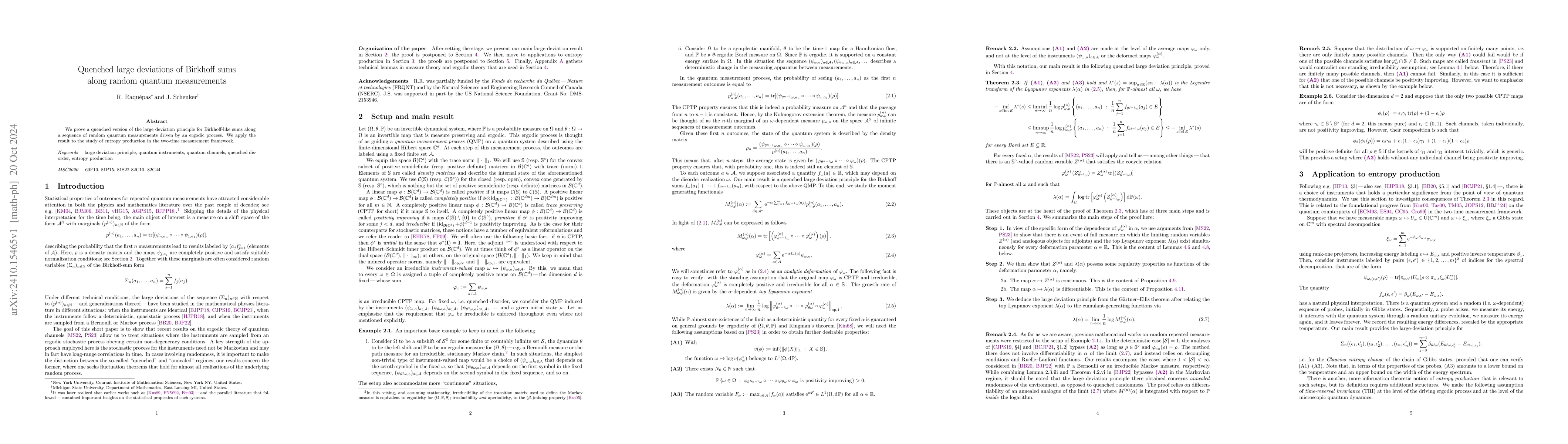 Thumbnail for Quenched large deviations of Birkhoff sums along random quantum
  measurements