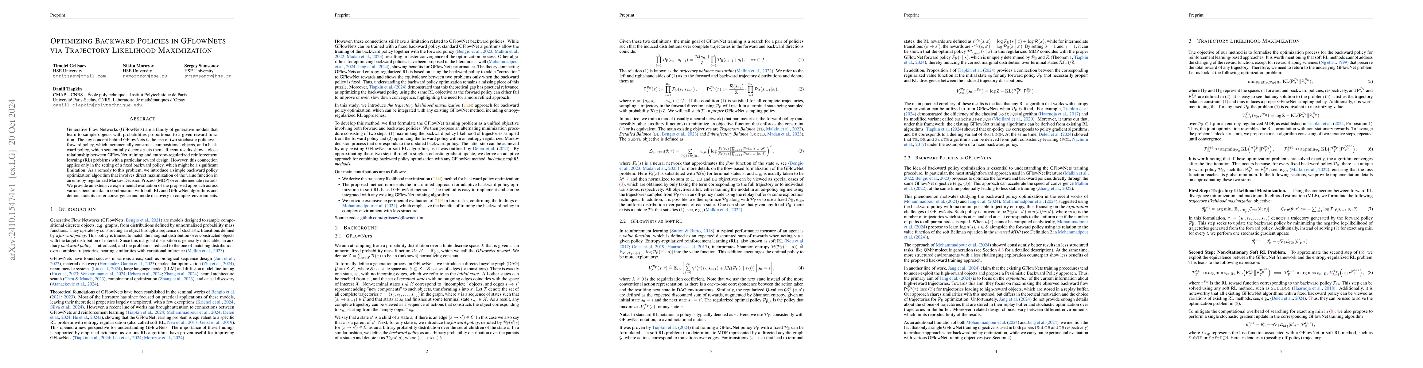Thumbnail for Optimizing Backward Policies in GFlowNets via Trajectory Likelihood
  Maximization