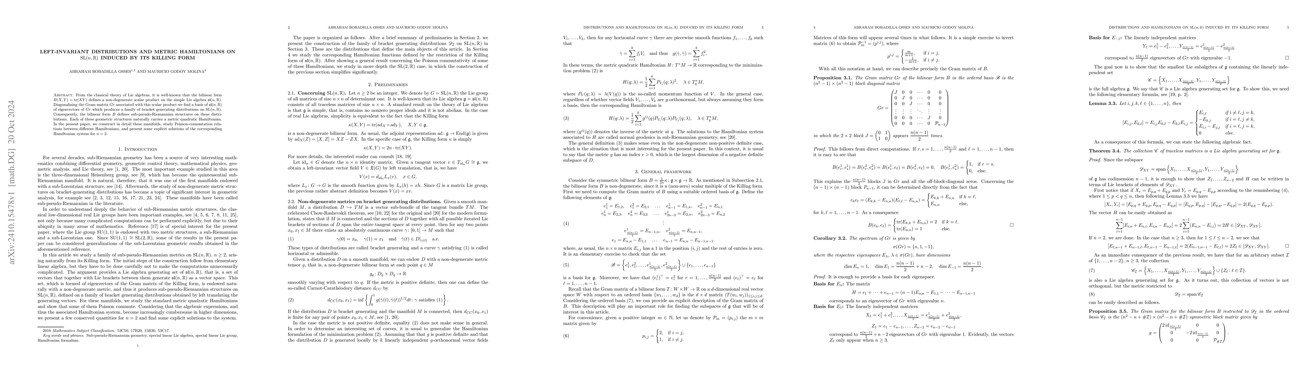Thumbnail for Left-invariant distributions and metric Hamiltonians on ${\rm
  SL}(n,{\mathbb R})$ induced by its Killing form