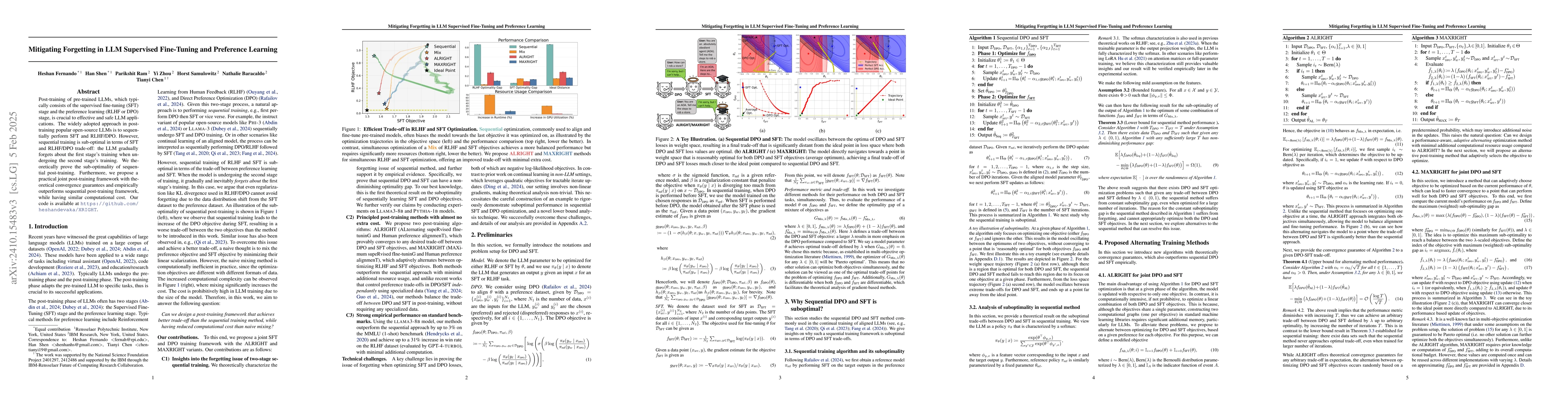 Thumbnail for Mitigating Forgetting in LLM Supervised Fine-Tuning and Preference
  Learning