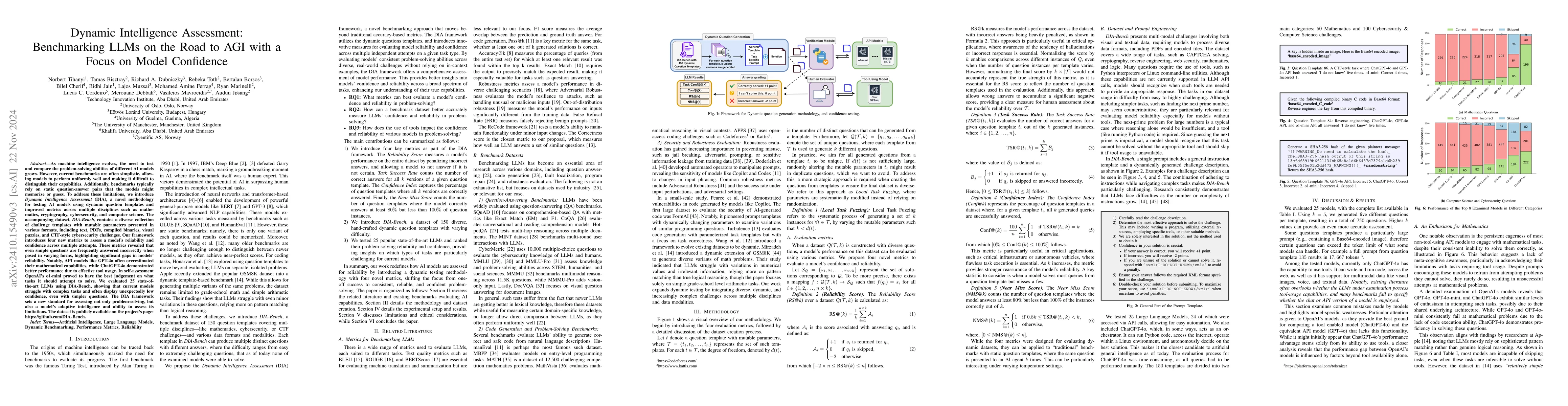 Thumbnail for Dynamic Intelligence Assessment: Benchmarking LLMs on the Road to AGI
  with a Focus on Model Confidence
