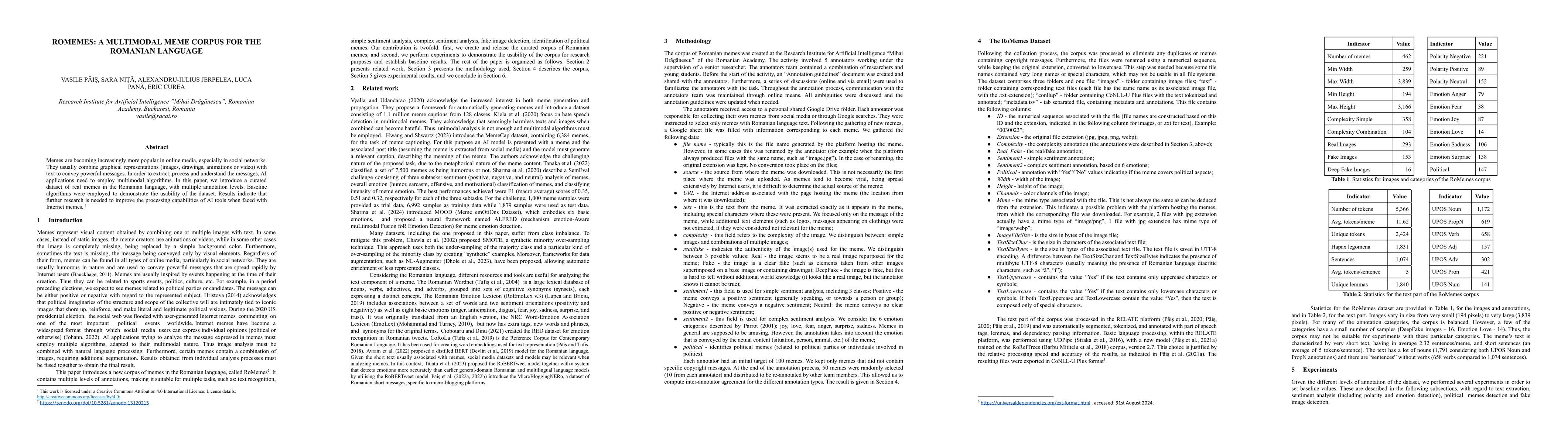 Thumbnail for RoMemes: A multimodal meme corpus for the Romanian language