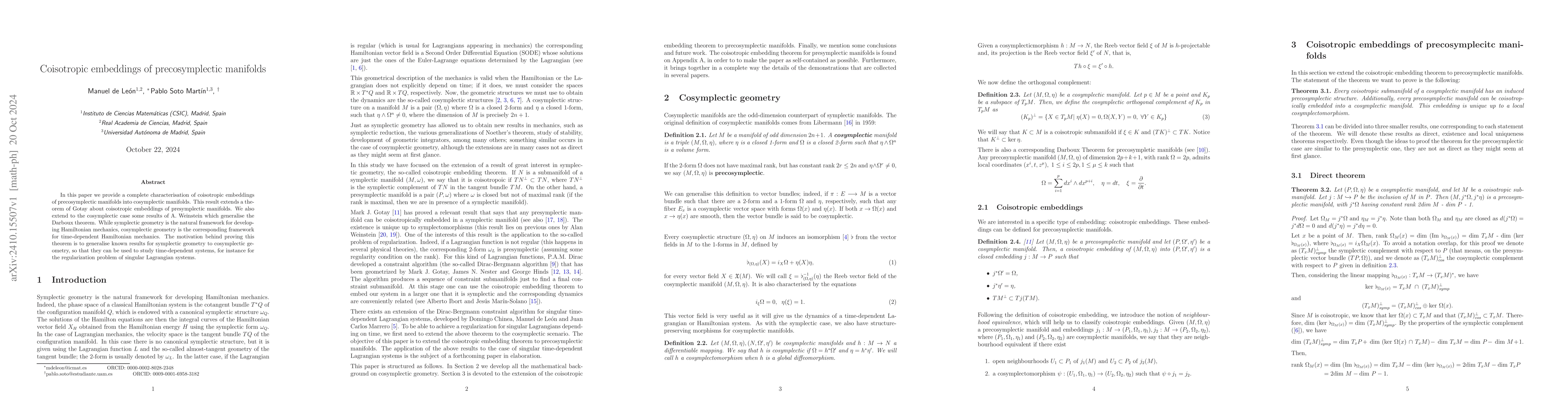 Thumbnail for Coisotropic embeddings of precosymplectic manifolds