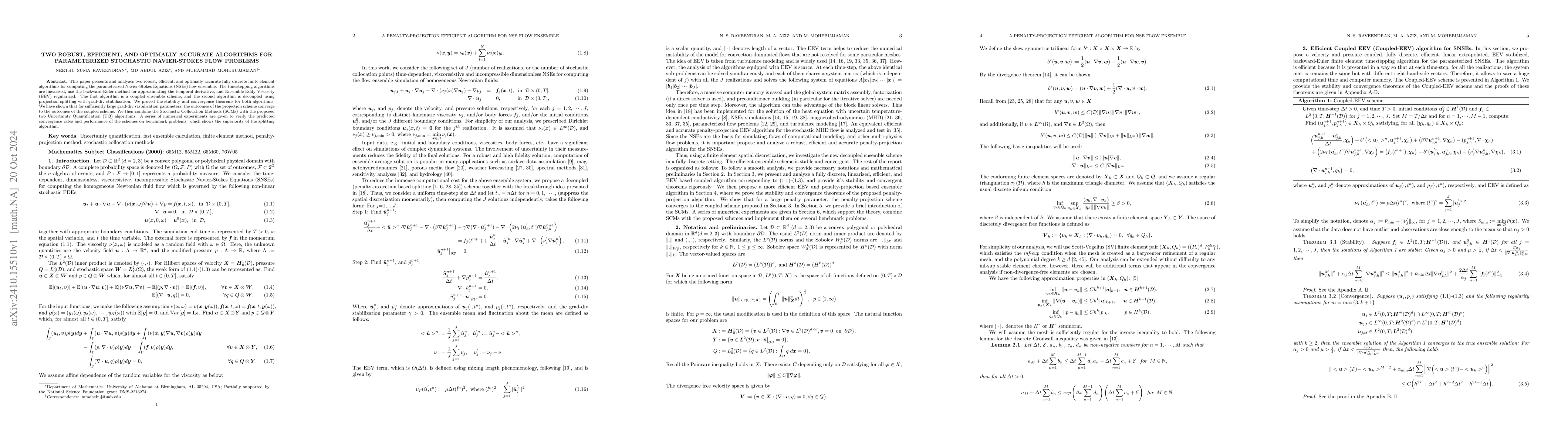 Thumbnail for Two Robust, Efficient, and optimally Accurate Algorithms for
  parameterized stochastic navier-stokes Flow Problems