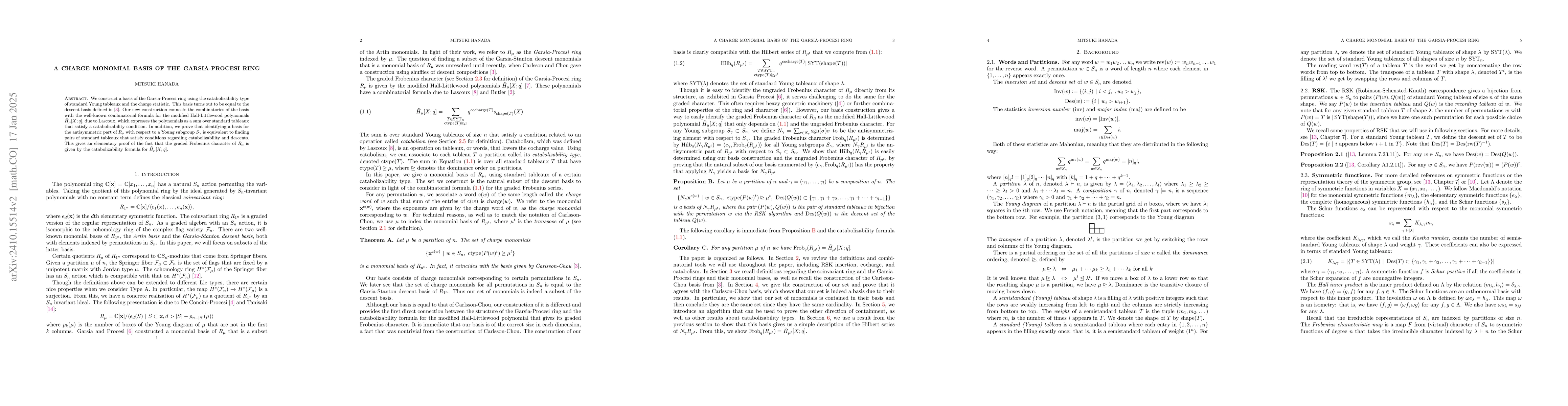 Thumbnail for A charge monomial basis of the Garsia-Procesi ring