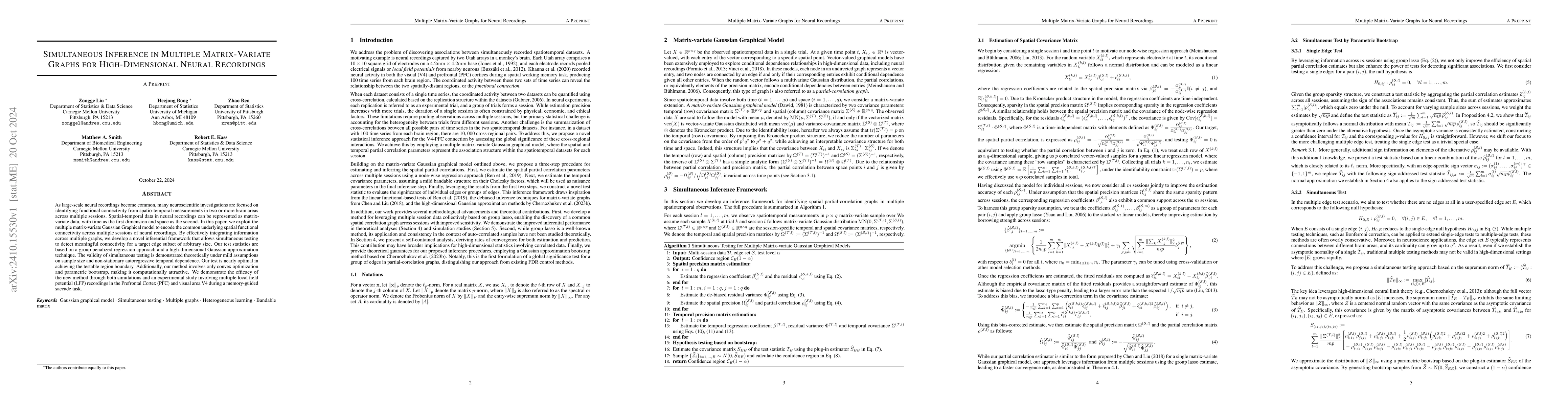 Thumbnail for Simultaneous Inference in Multiple Matrix-Variate Graphs for
  High-Dimensional Neural Recordings