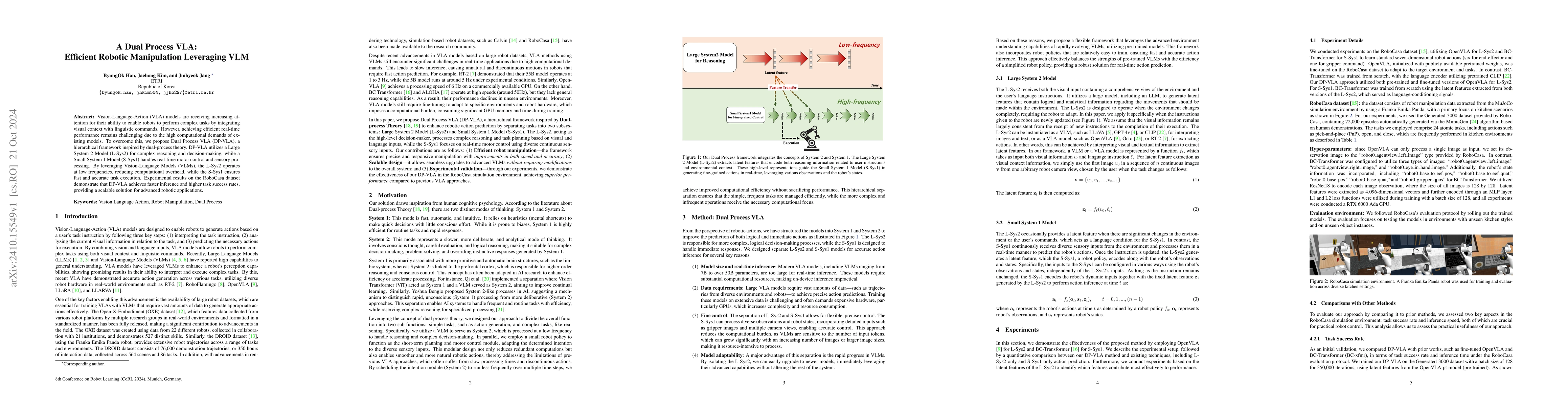 Thumbnail for A Dual Process VLA: Efficient Robotic Manipulation Leveraging VLM
