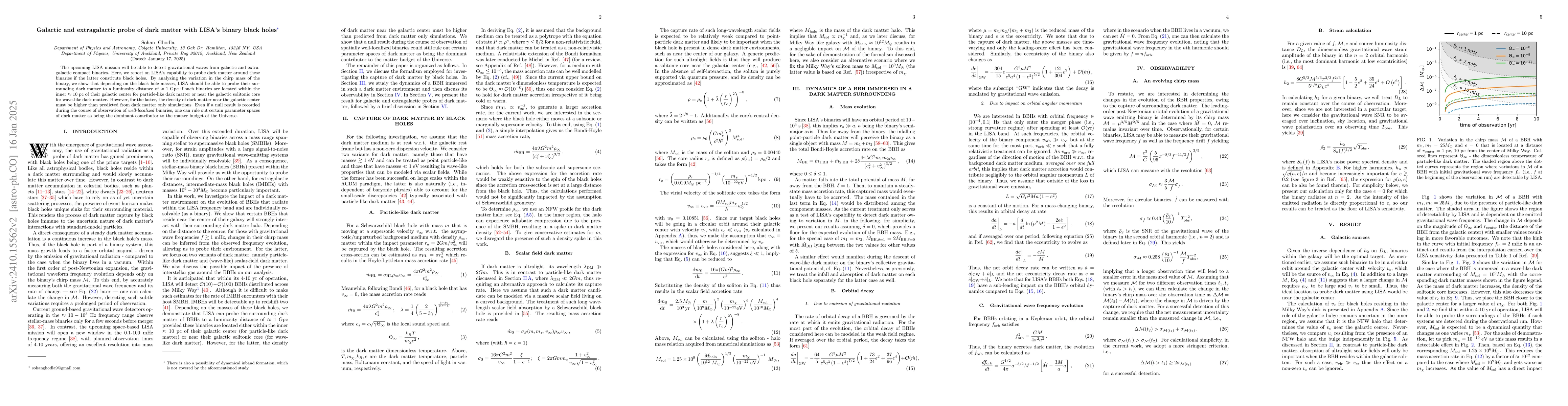 Thumbnail for Galactic and extragalactic probe of dark matter with LISA's binary black
  holes near their galactic center