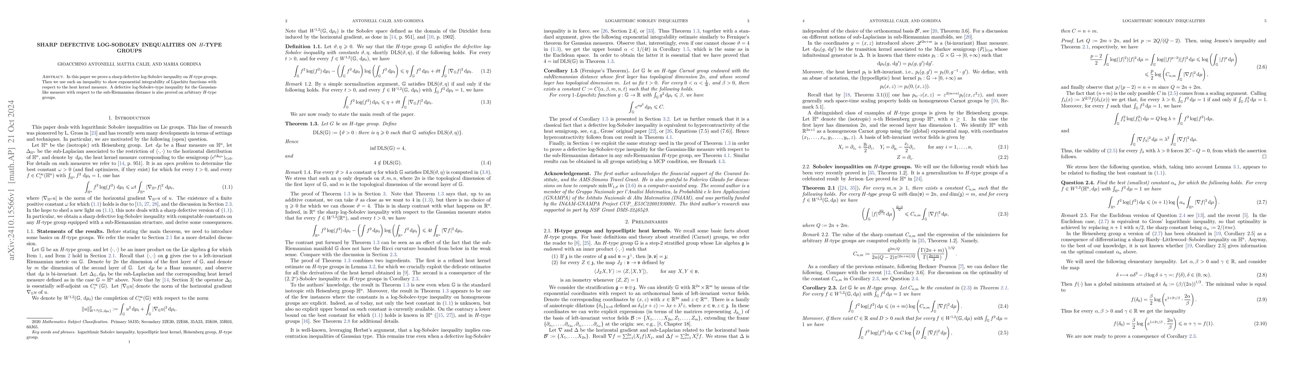 Thumbnail for Sharp defective log-Sobolev inequalities on H-type groups