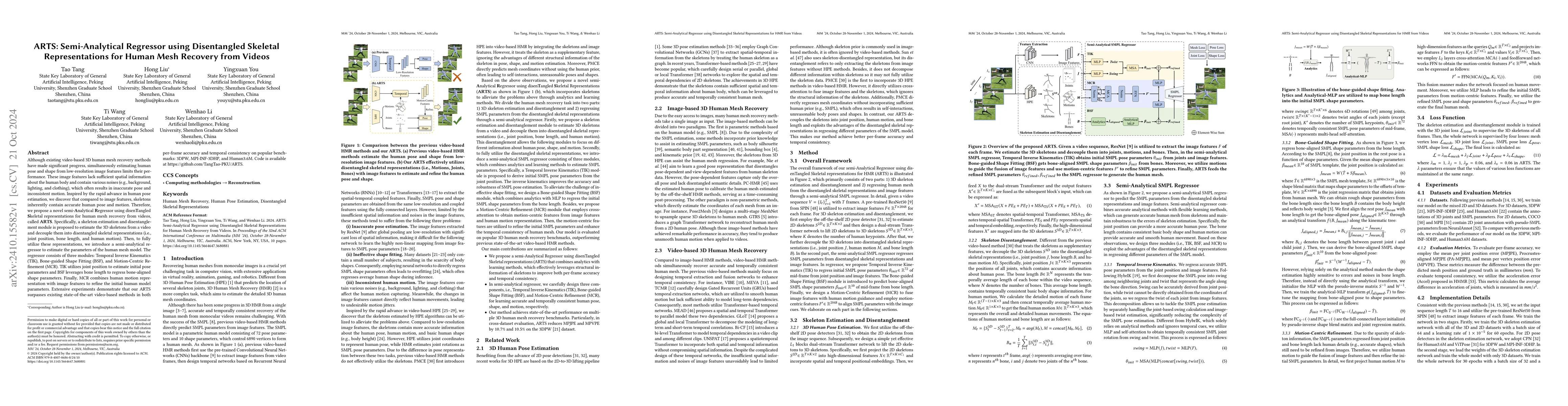 Thumbnail for ARTS: Semi-Analytical Regressor using Disentangled Skeletal
  Representations for Human Mesh Recovery from Videos