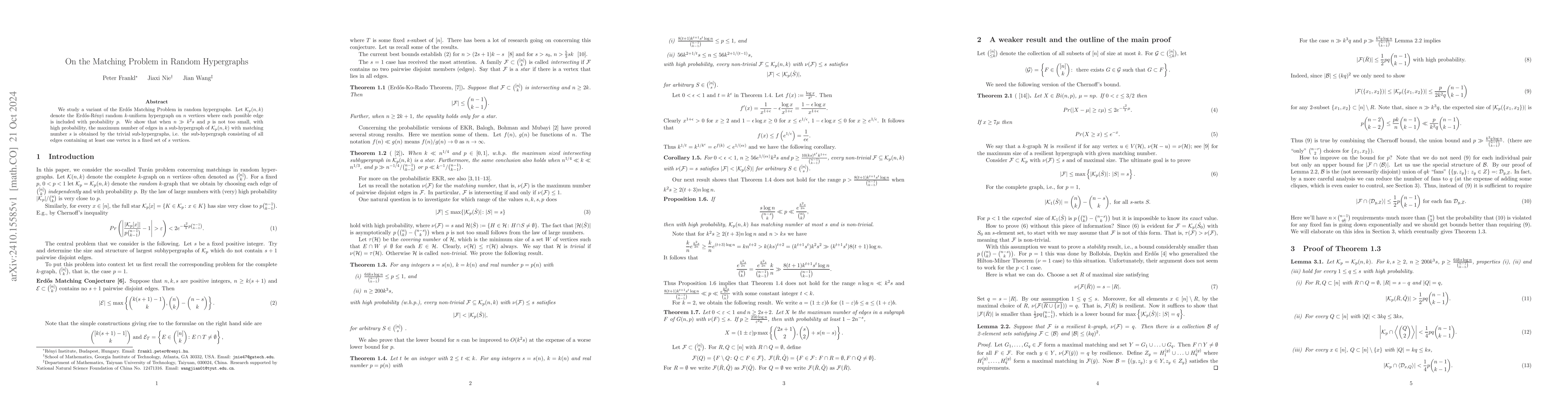 Thumbnail for On the Matching Problem in Random Hypergraphs