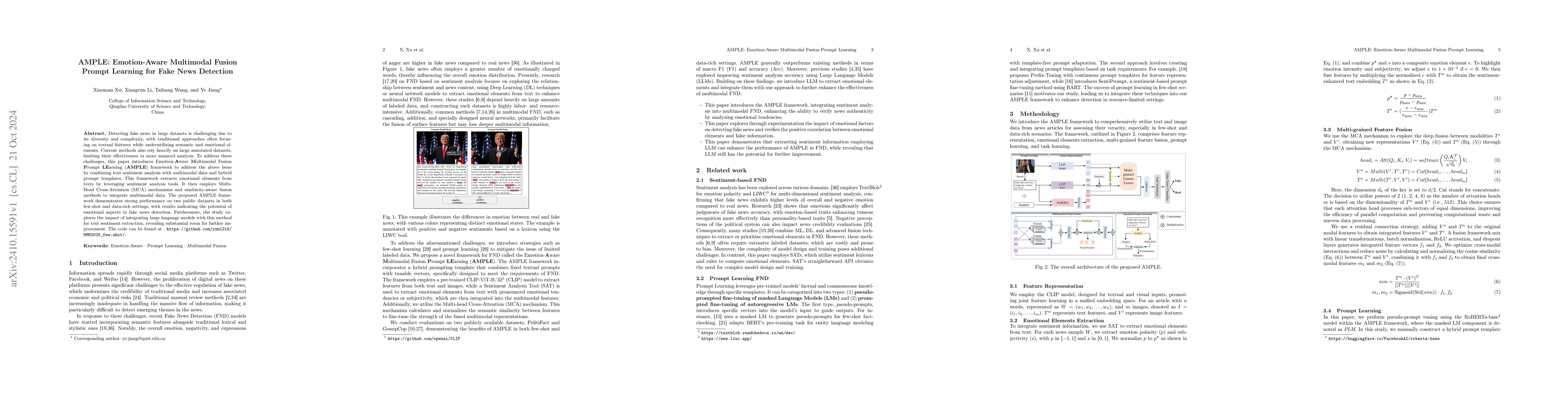 Thumbnail for AMPLE: Emotion-Aware Multimodal Fusion Prompt Learning for Fake News
  Detection