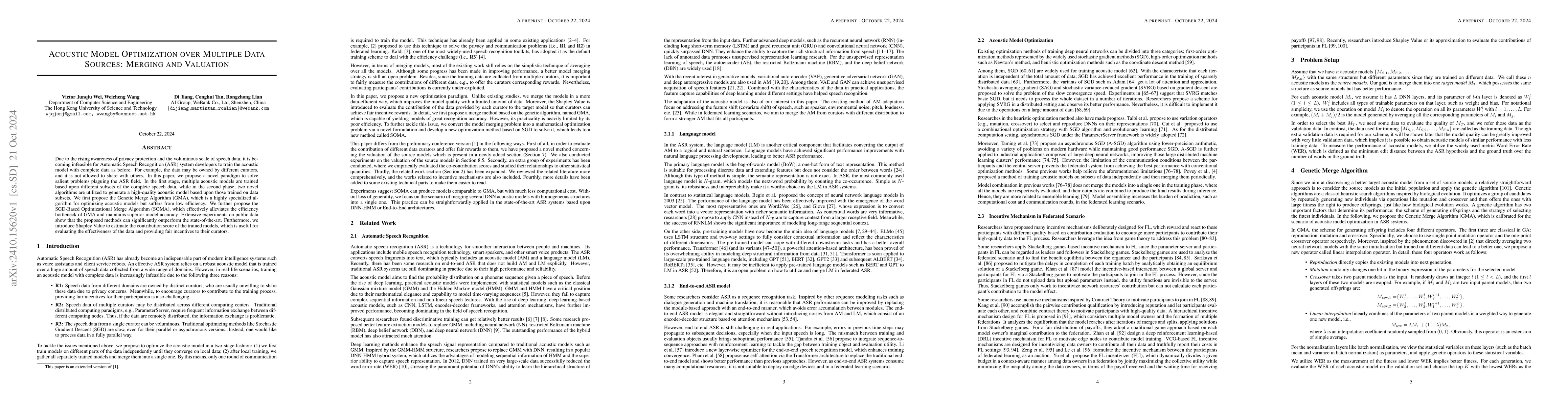 Thumbnail for Acoustic Model Optimization over Multiple Data Sources: Merging and
  Valuation