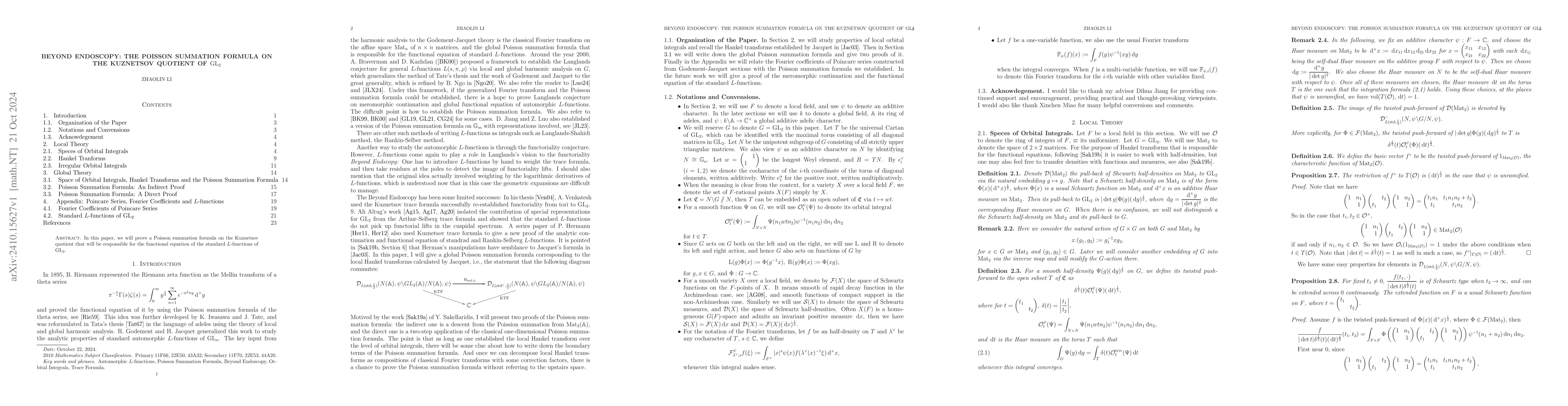 Thumbnail for Beyond Endoscopy: The Poisson Summation Formula on the Kuznetsov
  Quotient of $\GL_2$