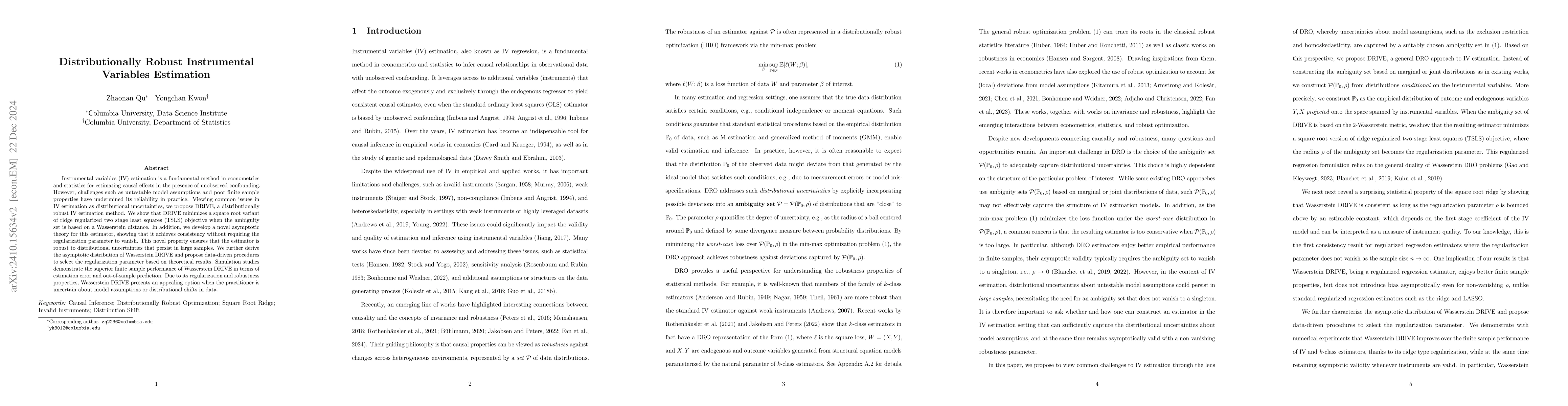 Thumbnail for Distributionally Robust Instrumental Variables Estimation