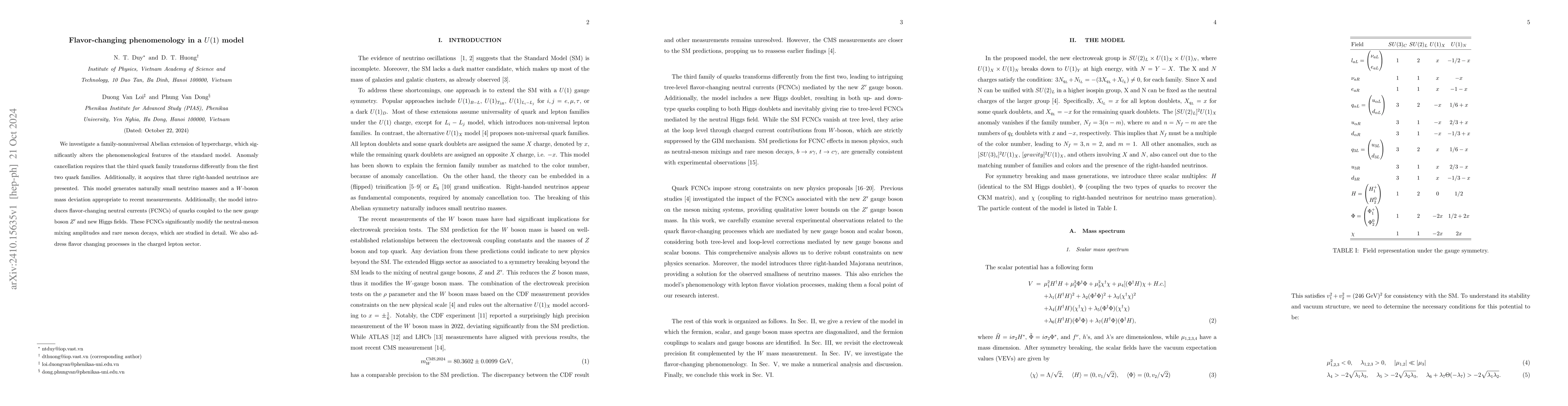 Thumbnail for Flavor-changing phenomenology in a $U(1)$ model