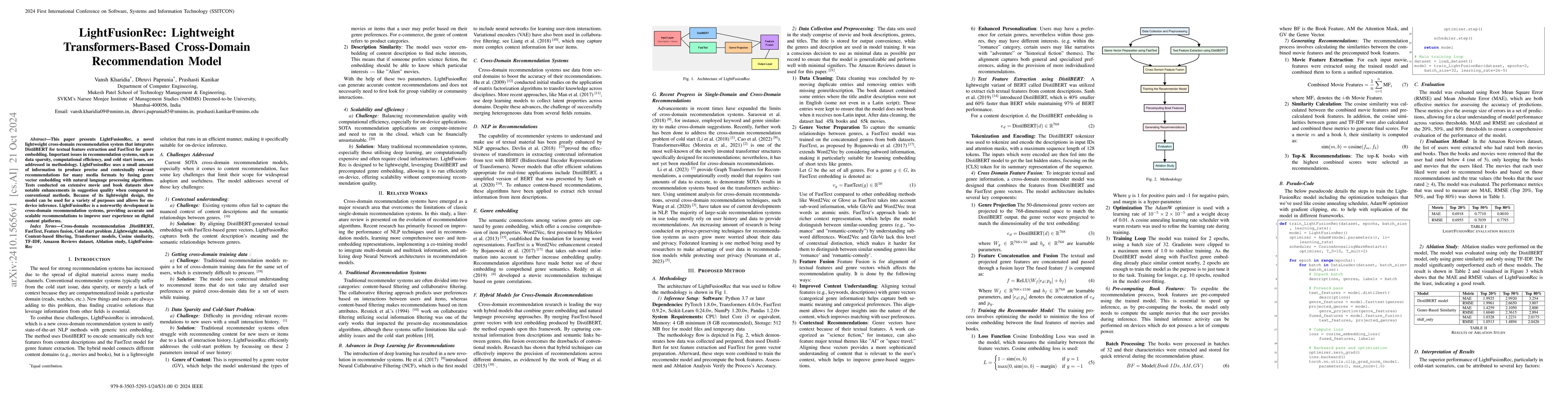 Thumbnail for LightFusionRec: Lightweight Transformers-Based Cross-Domain
  Recommendation Model