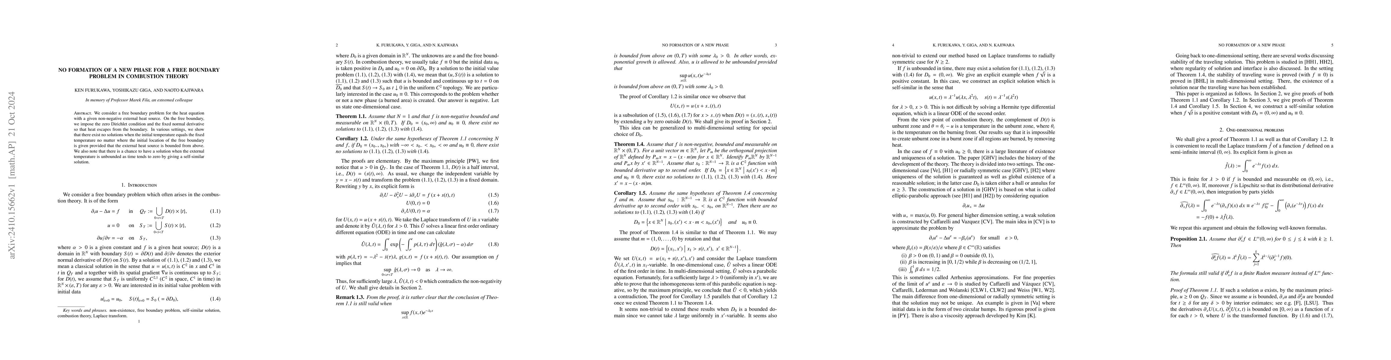 Thumbnail for No formulation of a new phase for a free boundary problem in combustion
  theory