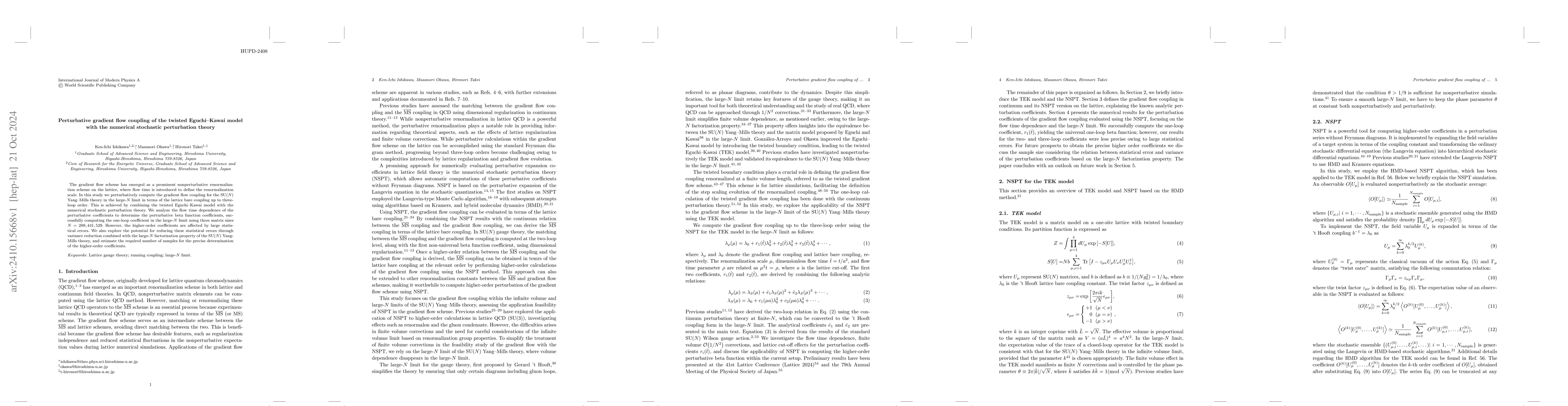 Thumbnail for Perturbative gradient flow coupling of the twisted Eguchi-Kawai model
  with the numerical stochastic perturbation theory