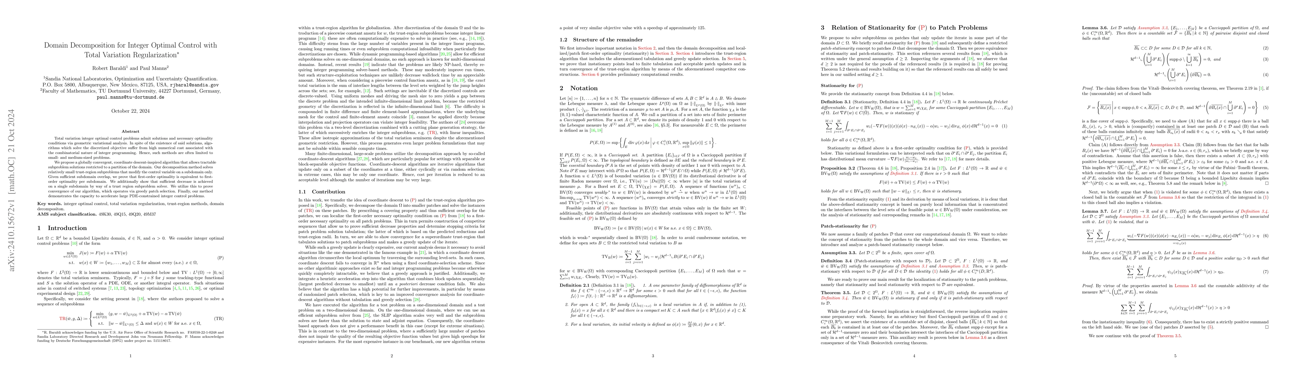 Thumbnail for Domain decomposition for integer optimal control with total variation
  regularization