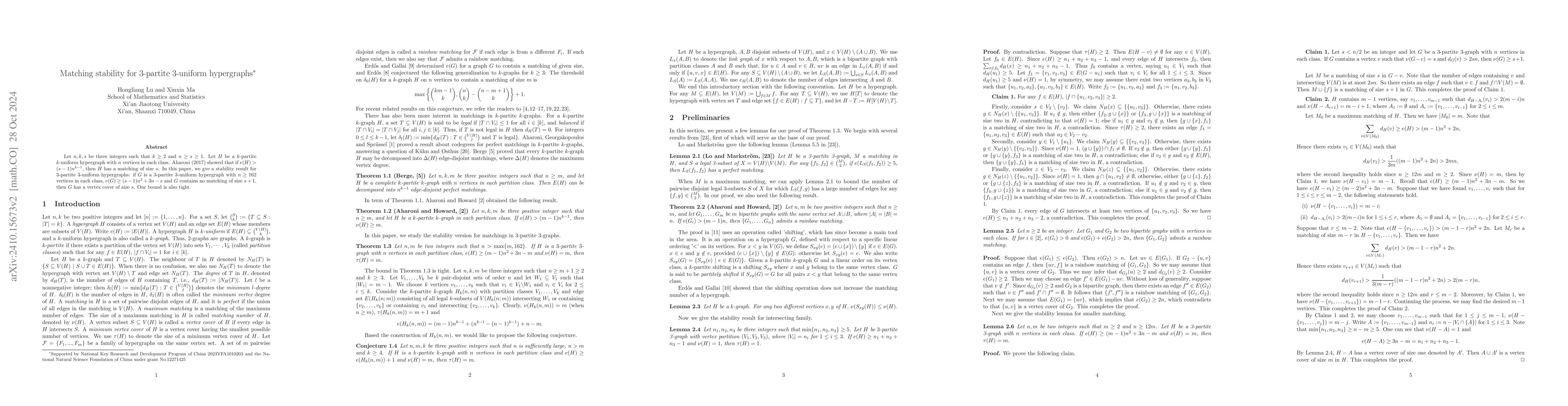 Thumbnail for Matching stability for 3-partite 3-uniform hypergraphs