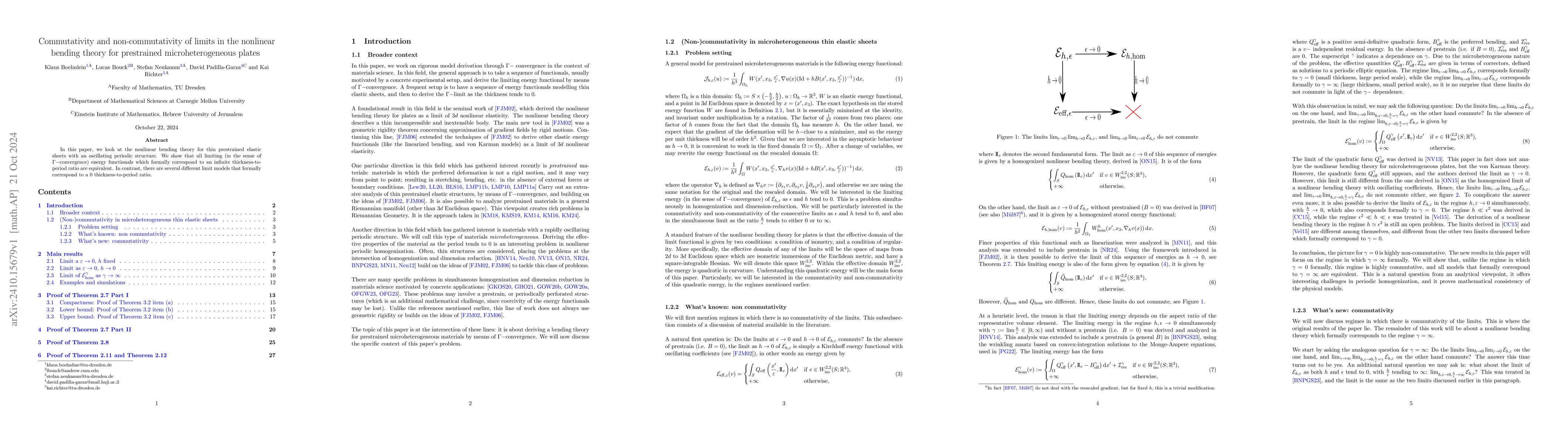 Thumbnail for Commutativity and non-commutativity of limits in the nonlinear bending
  theory for prestrained microheterogeneous plates