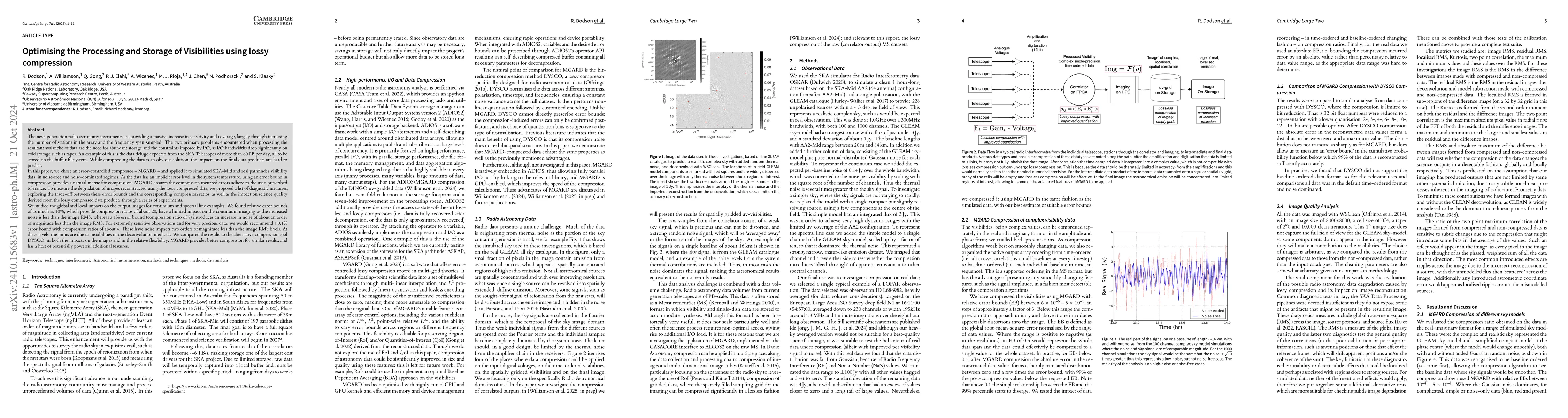 Thumbnail for Optimising the Processing and Storage of Visibilities using lossy
  compression