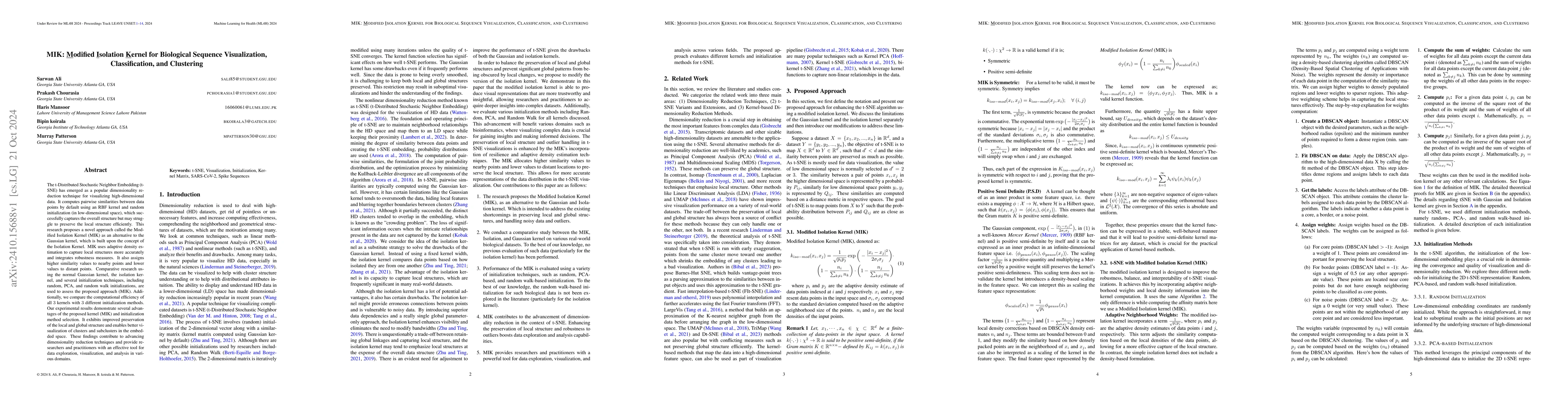 Thumbnail for MIK: Modified Isolation Kernel for Biological Sequence Visualization,
  Classification, and Clustering
