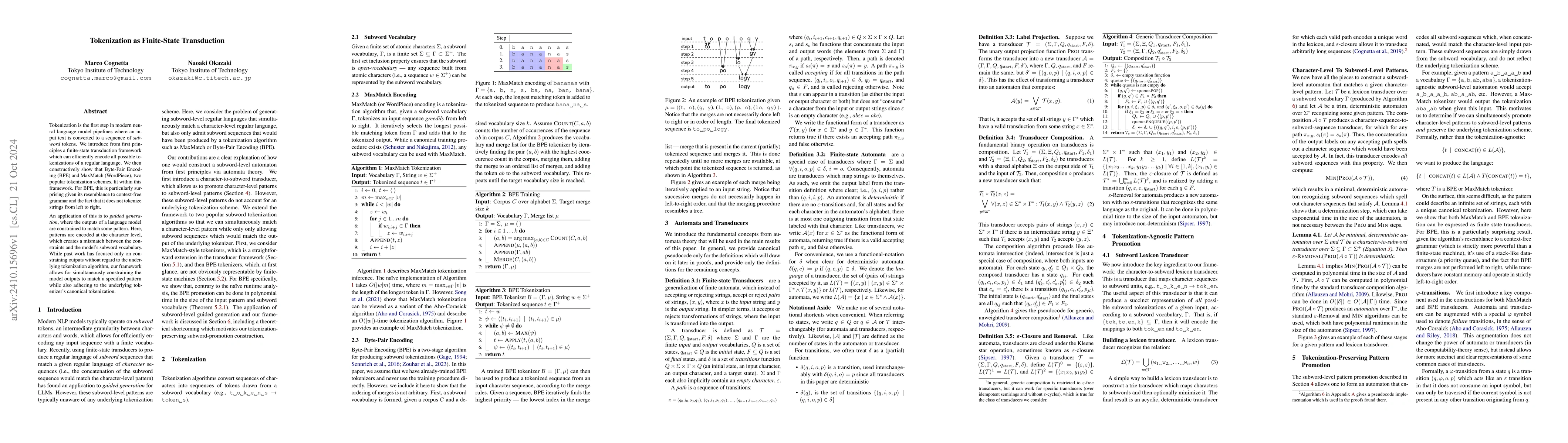 Thumbnail for Tokenization as Finite-State Transduction