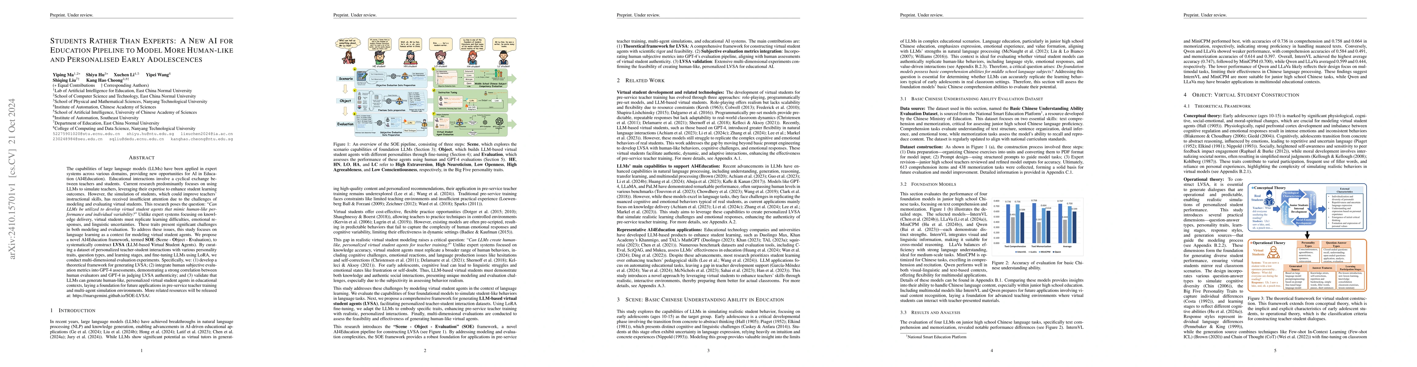 Thumbnail for Students Rather Than Experts: A New AI For Education Pipeline To Model
  More Human-Like And Personalised Early Adolescences
