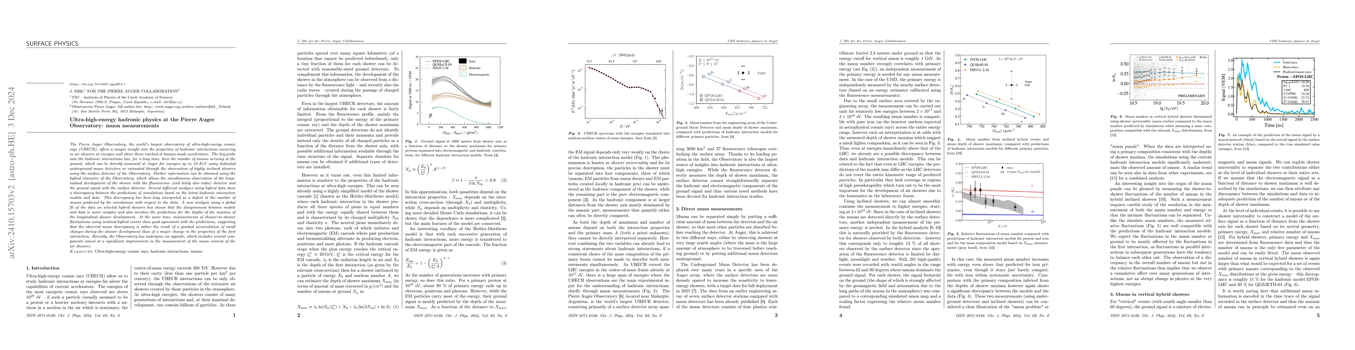Thumbnail for Ultra-high-energy hadronic physics at the Pierre Auger Observatory: muon
  measurements