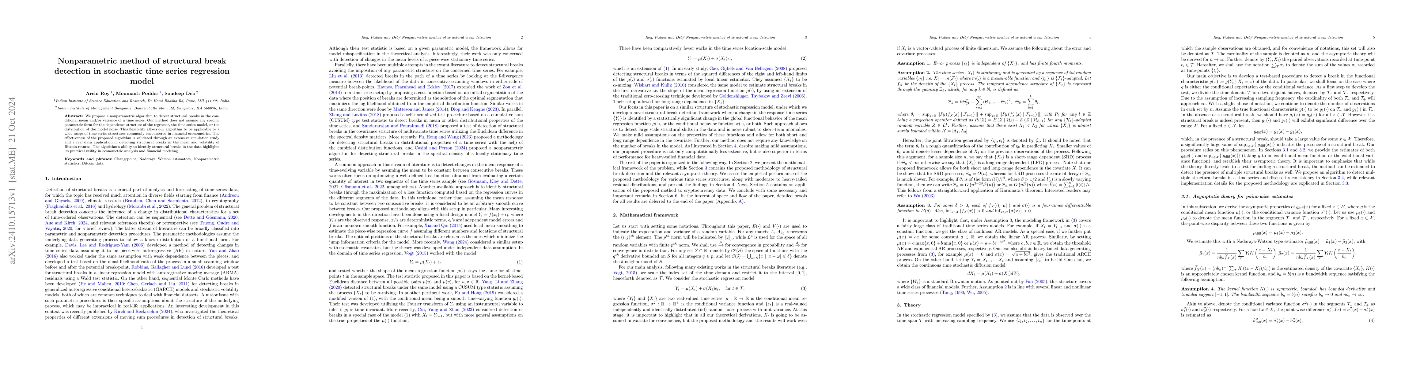 Thumbnail for Nonparametric method of structural break detection in stochastic time
  series regression model