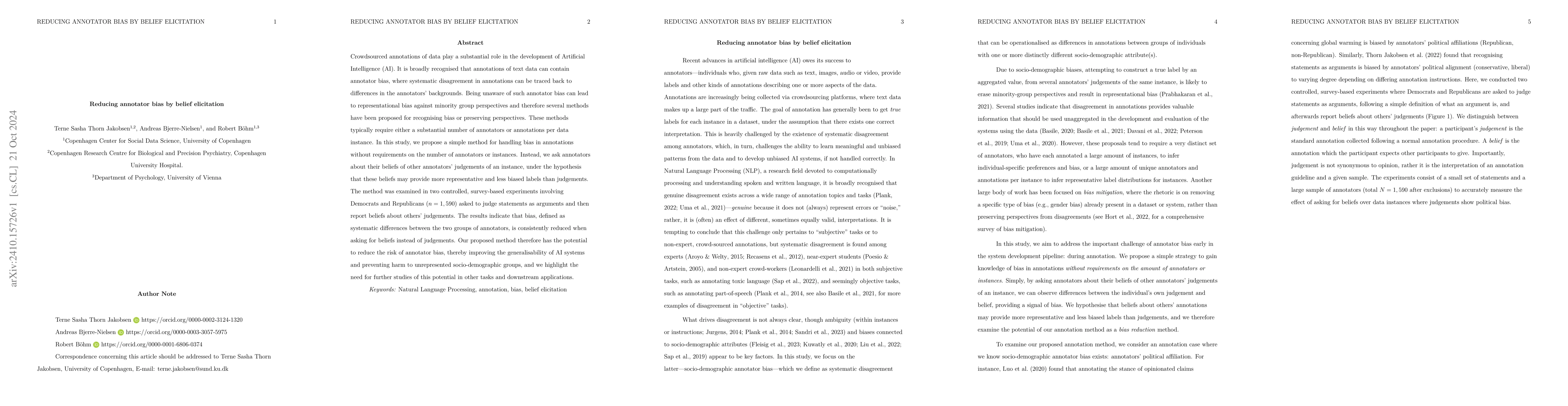 Thumbnail for Reducing annotator bias by belief elicitation