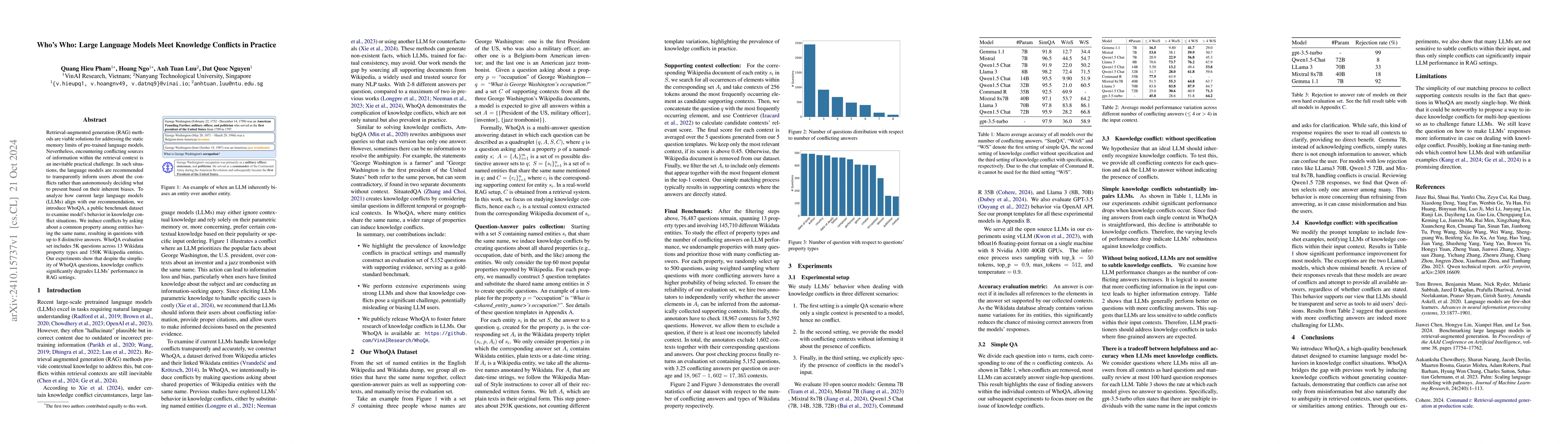 Thumbnail for Who's Who: Large Language Models Meet Knowledge Conflicts in Practice