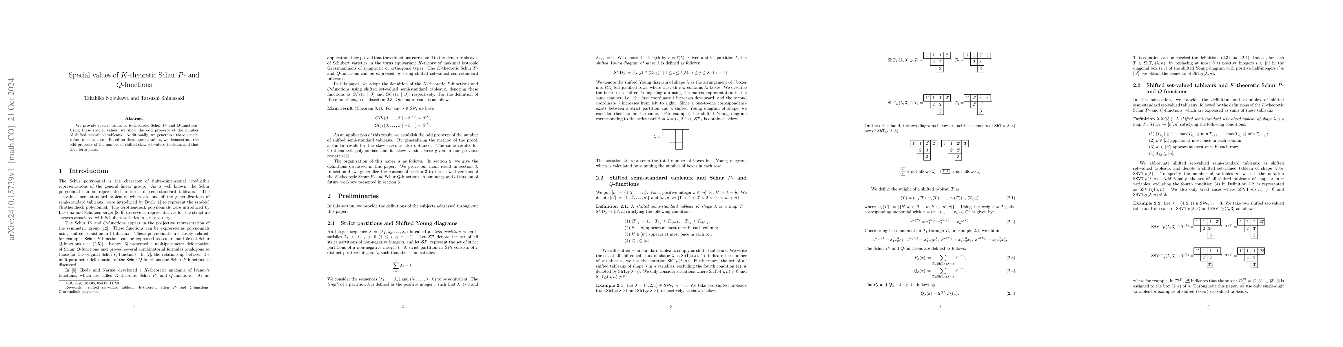 Thumbnail for Special values of $K$-theoretic Schur $P$- and $Q$-functions