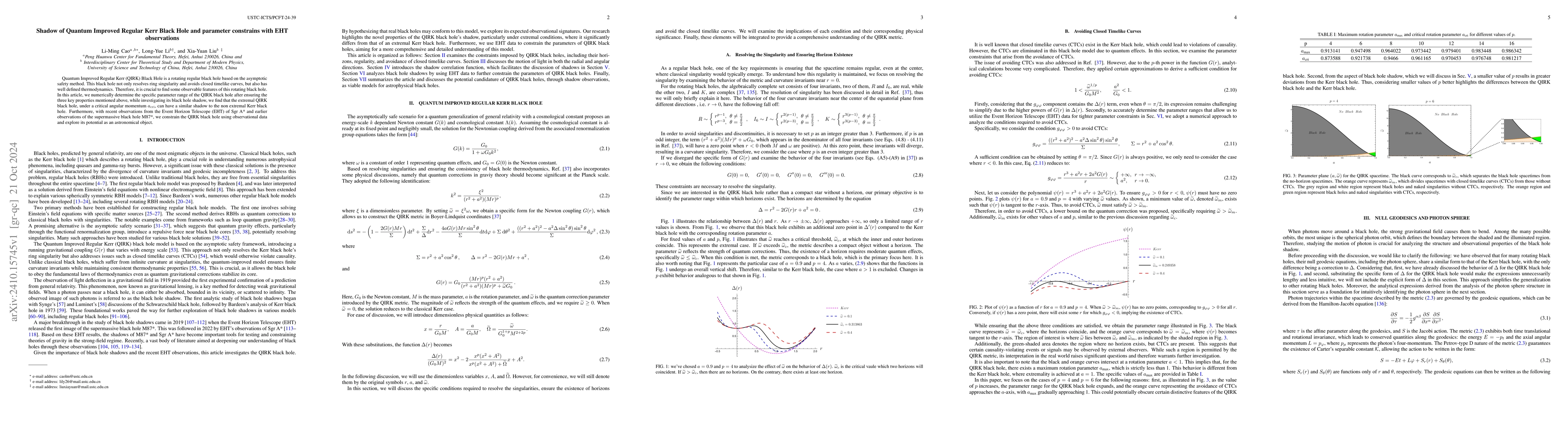 Thumbnail for Shadow of Quantum Improved Regular Kerr Black Hole and parameter
  constrains with EHT observations