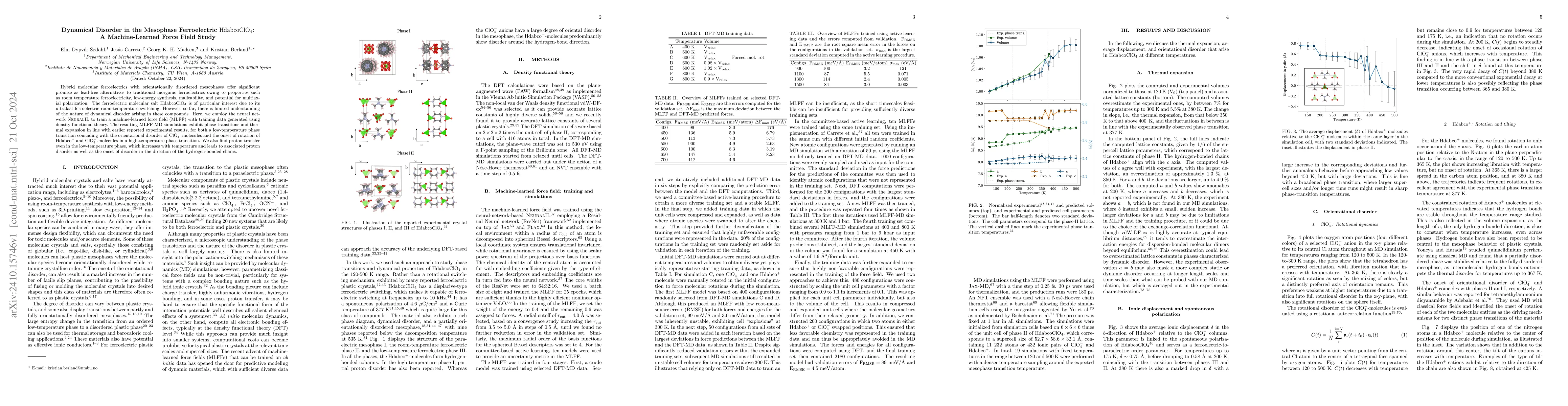 Thumbnail for Dynamical Disorder in the Mesophase Ferroelectric HdabcoClO4: A
  Machine-Learned Force Field Study
