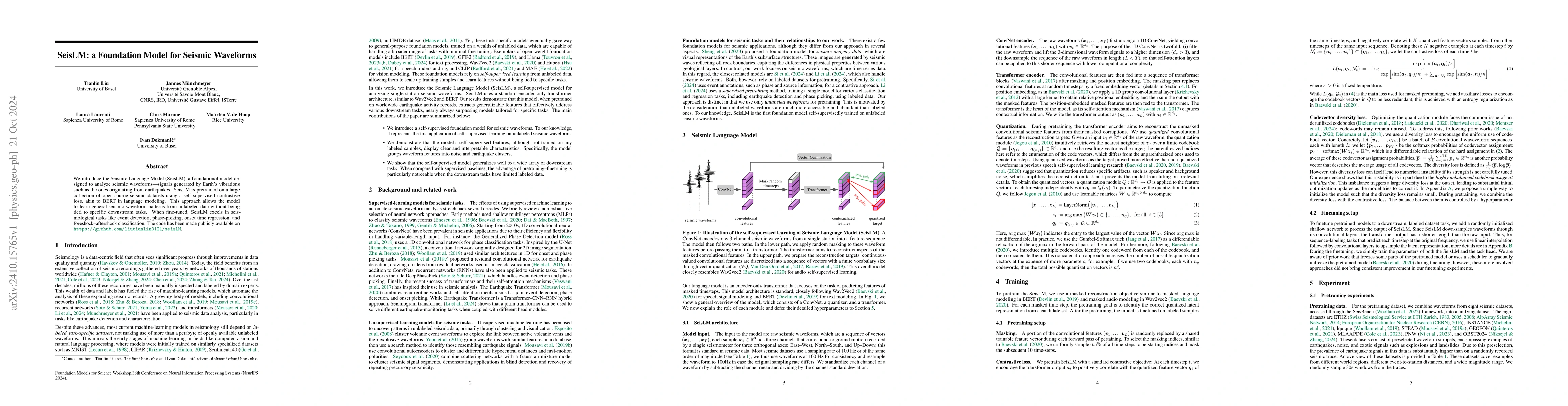 Thumbnail for SeisLM: a Foundation Model for Seismic Waveforms