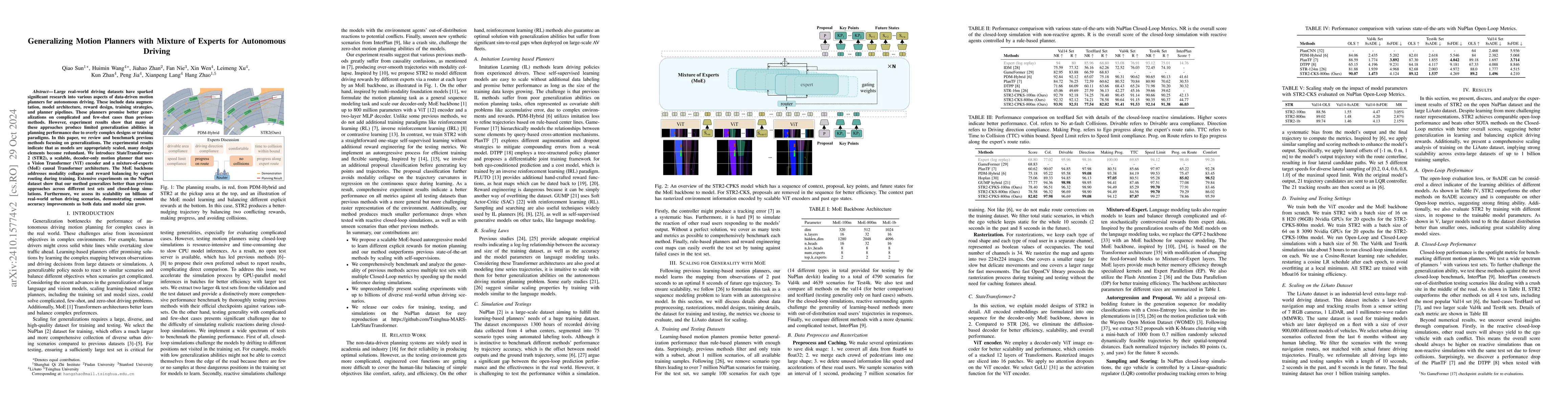 Thumbnail for Generalizing Motion Planners with Mixture of Experts for Autonomous
  Driving