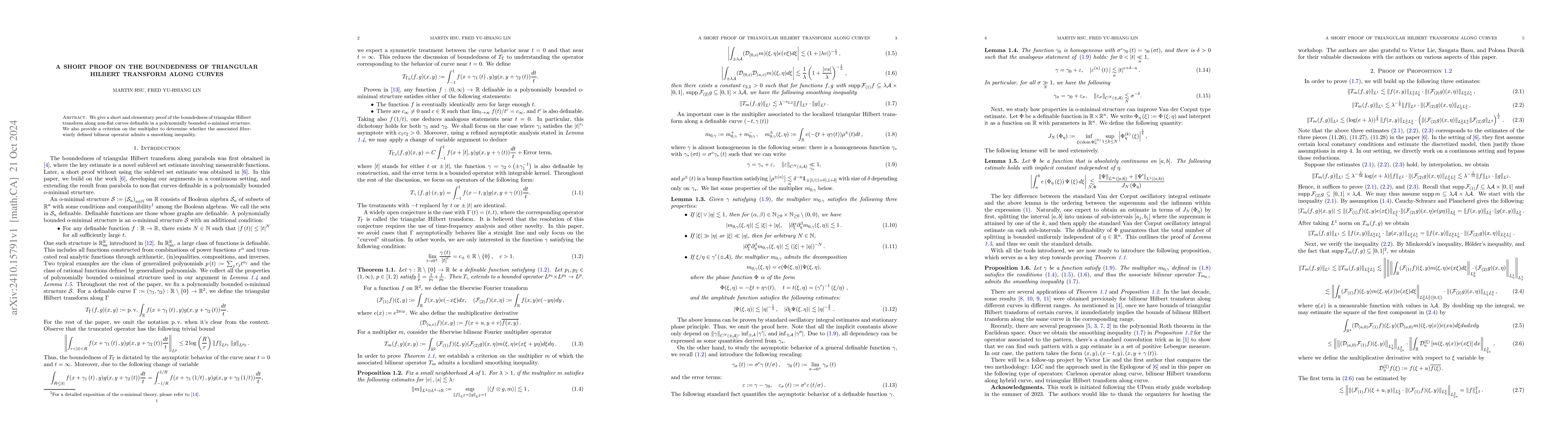 Thumbnail for A short proof on the boundedness of triangular Hilbert transform along
  curves
