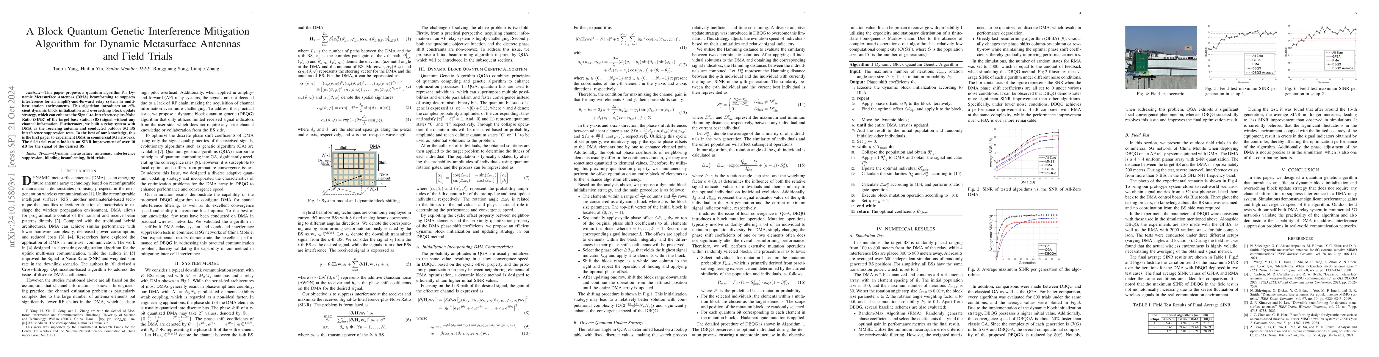 Thumbnail for A Block Quantum Genetic Interference Mitigation Algorithm for Dynamic
  Metasurface Antennas and Field Trials