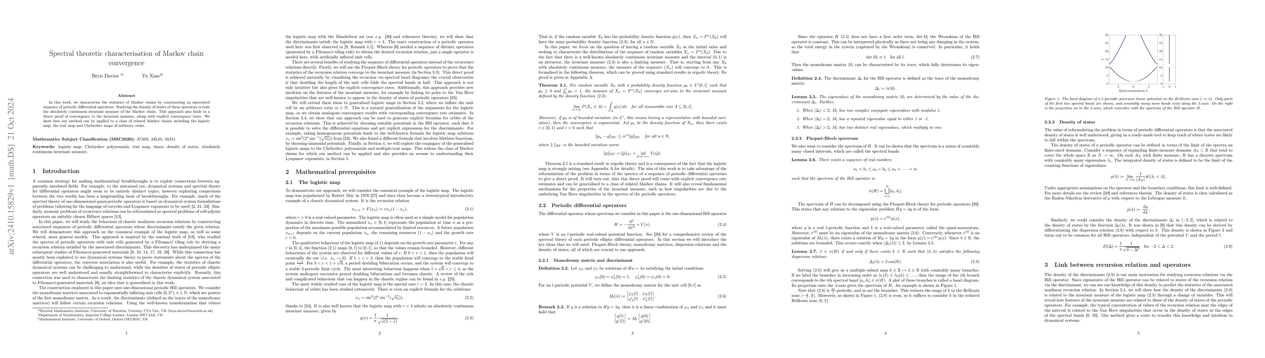 Thumbnail for Spectral theoretic characterisation of Markov chain convergence