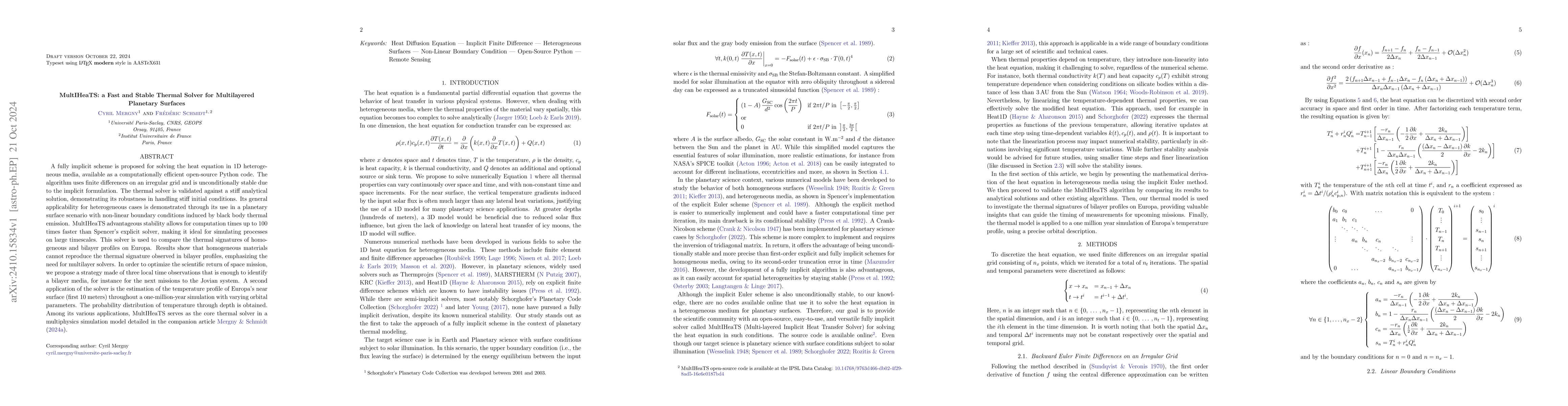 Thumbnail for MultIHeaTS: A Fast and Stable Thermal Solver for Multilayered Planetary
  Surfaces