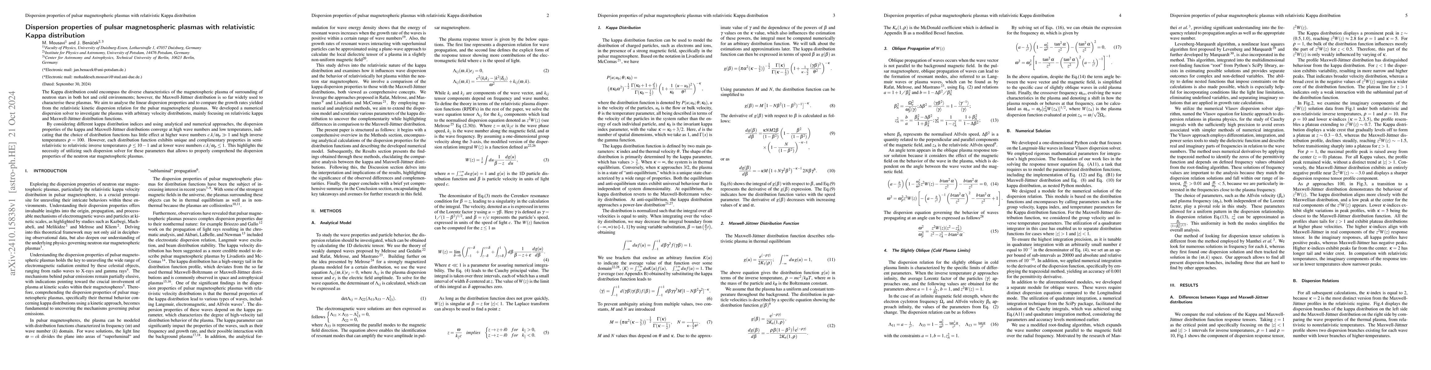 Thumbnail for Dispersion properties of pulsar magnetospheric plasmas with relativistic
  Kappa distribution