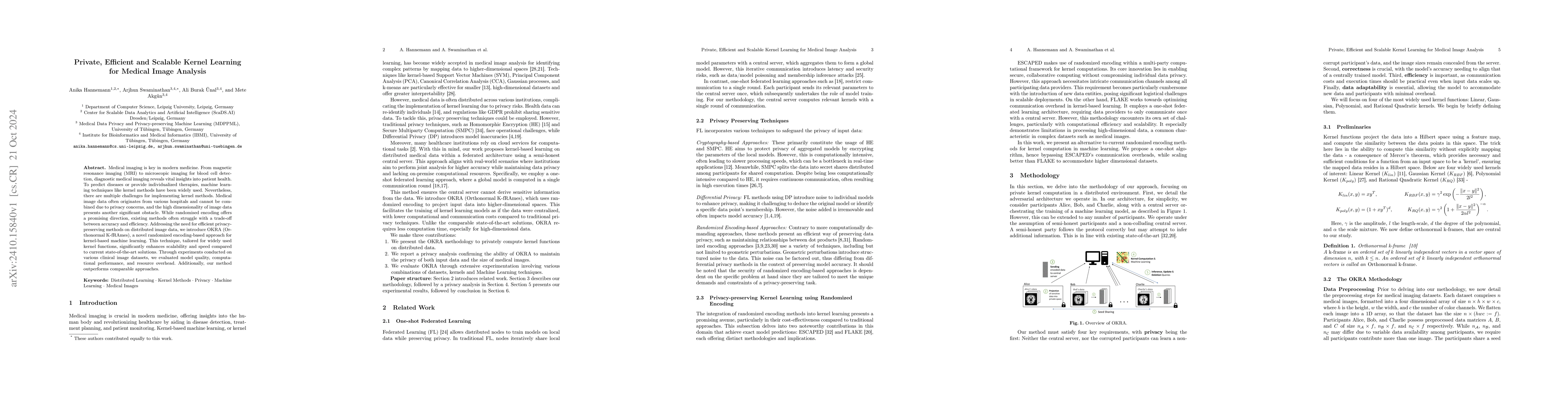 Thumbnail for Private, Efficient and Scalable Kernel Learning for Medical Image
  Analysis