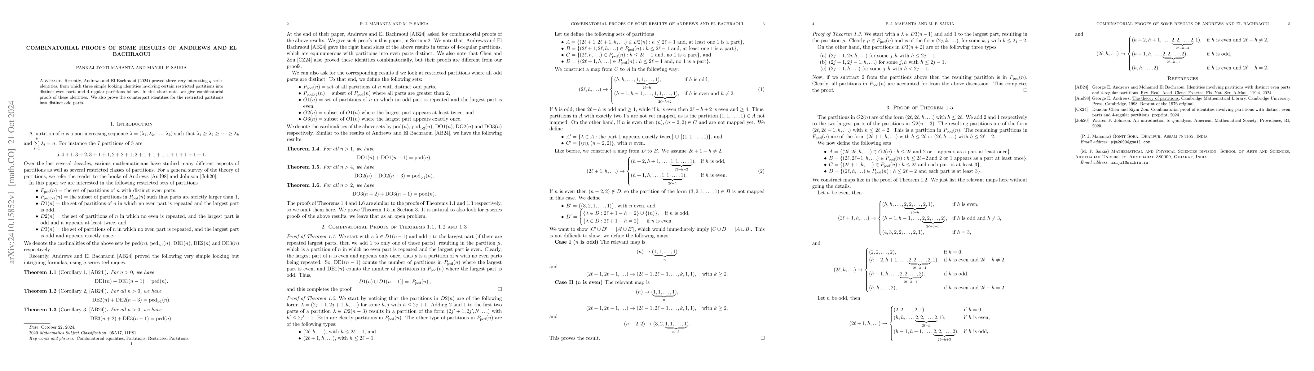 Thumbnail for Combinatorial Proofs of Some Results of Andrews and El Bachraoui